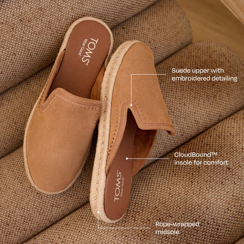 Santiago Mule Espadrille - Brown Sugar Suede with Embroidery