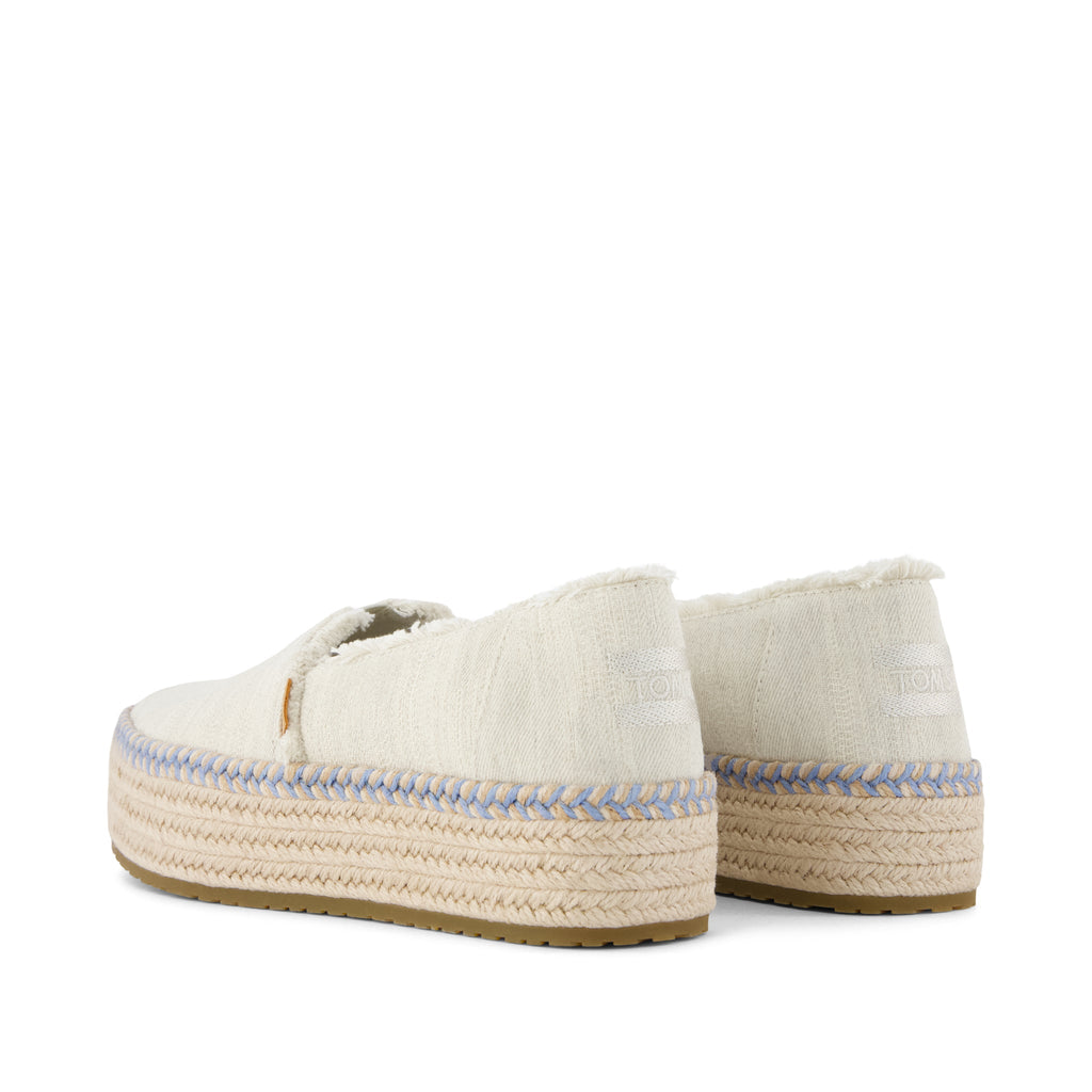 Valencia Platform Espadrille - White Onyx Blue Textured Denim Fray Back View