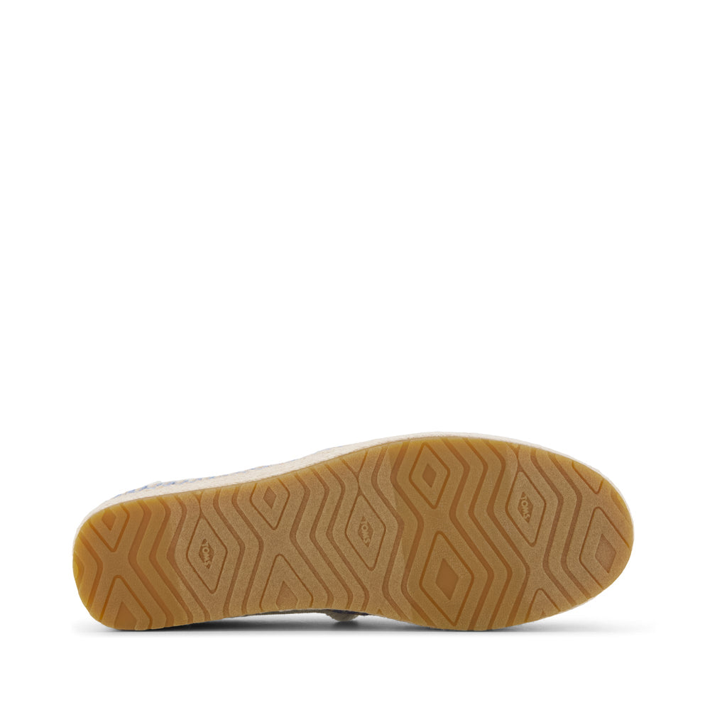 Valencia Platform Espadrille - White Onyx Blue Textured Denim Fray Bottom Sole View