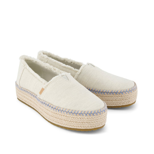 Valencia Platform Espadrille - White Onyx Blue Textured Denim Fray Front View
