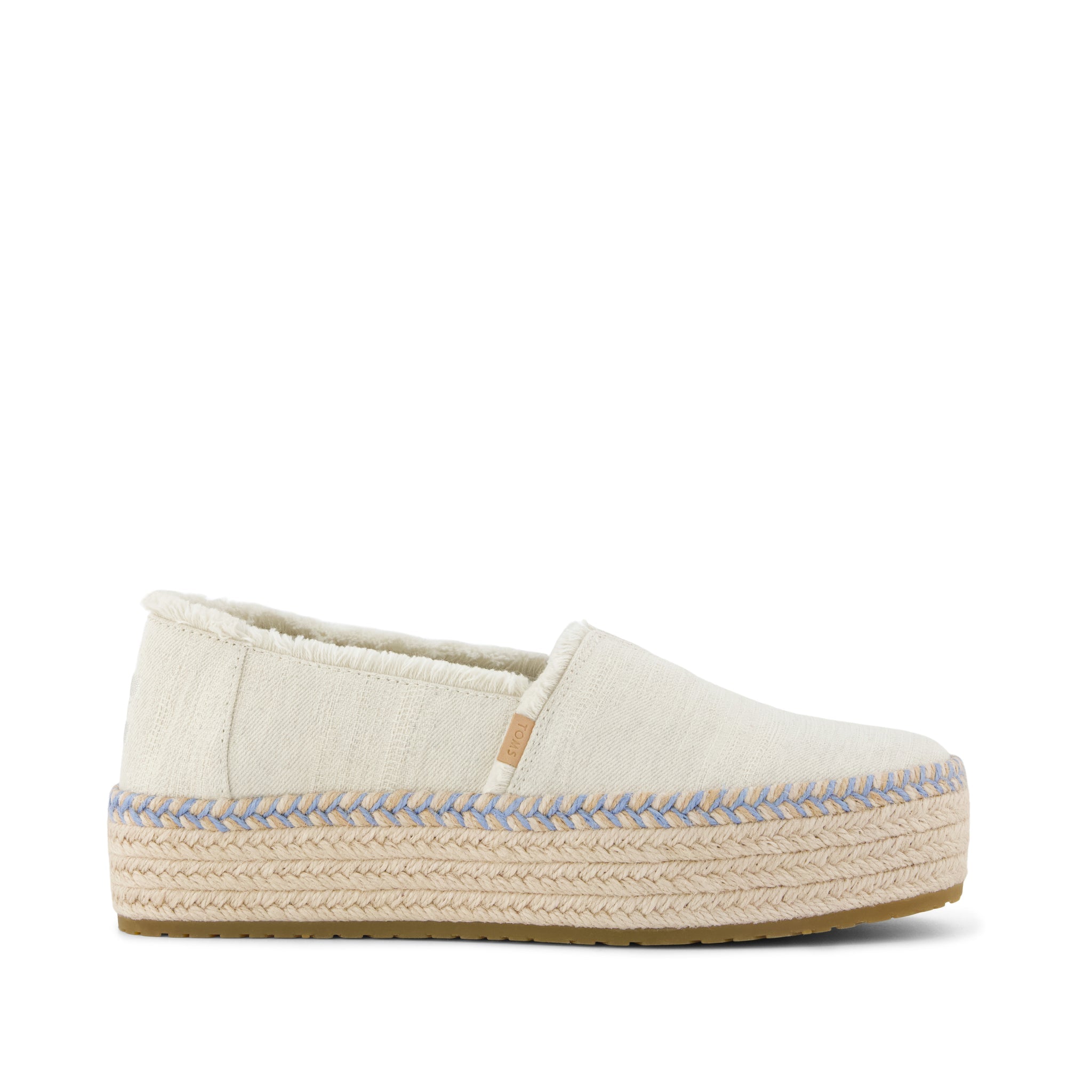 Valencia Platform Espadrille - White Onyx Blue Textured Denim Fray Side View