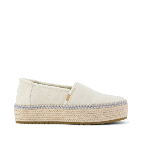 Valencia Platform Espadrille - White Onyx Blue Textured Denim Fray Side View