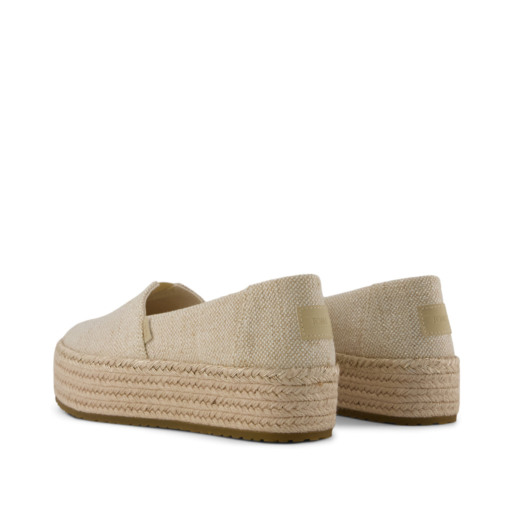 Valencia Platform Espadrille - Beige Glimmer Slub Canvas Back View