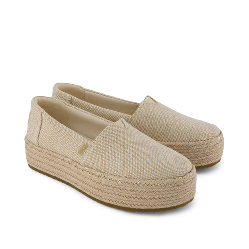 Valencia Platform Espadrille - Beige Glimmer Slub Canvas Front View