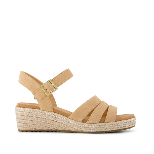 Julia Wedge Sandal - Honey Brown Suede Side View