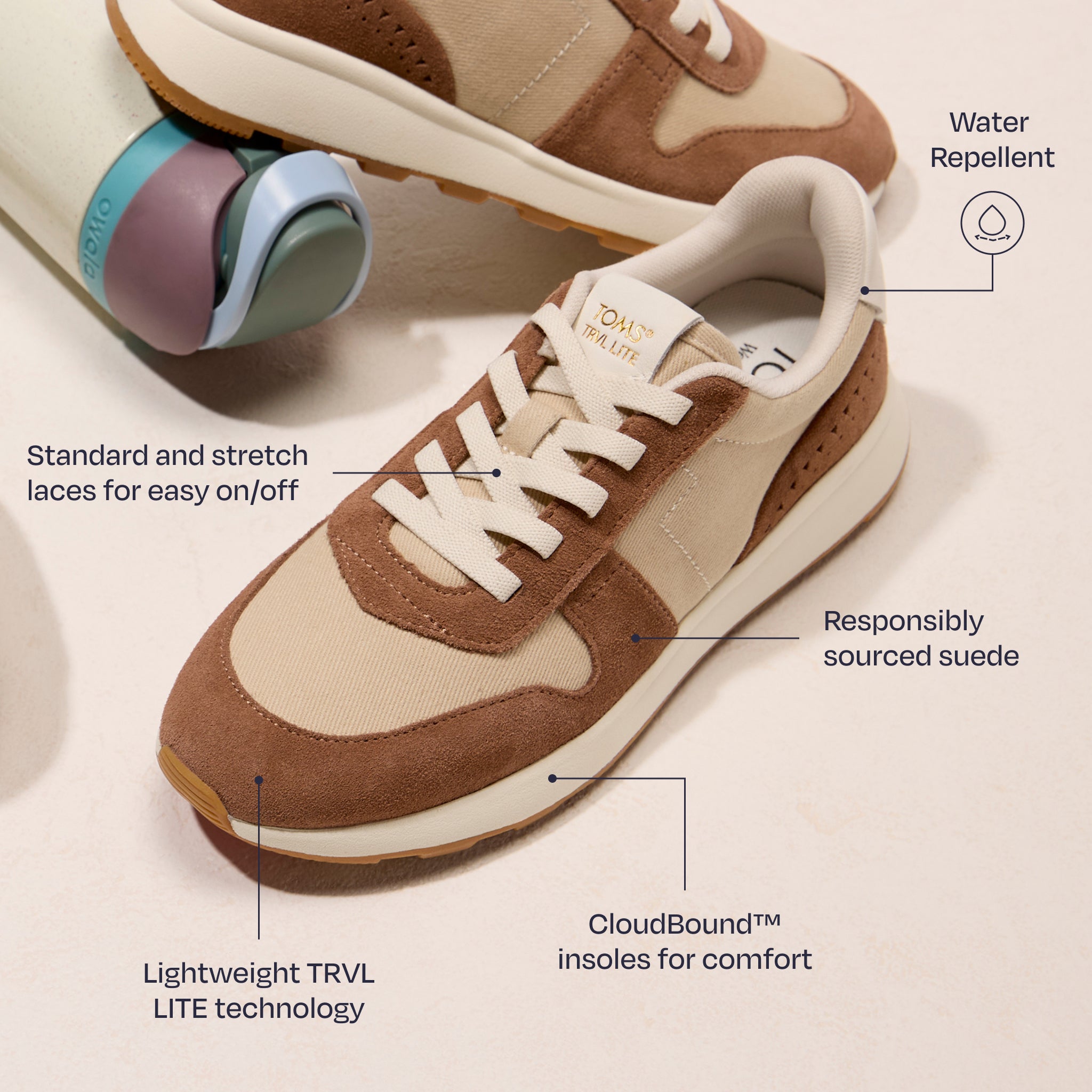 Baskets TRVL LITE Retro - Marron Sugar déperlant / twill & daim perforé