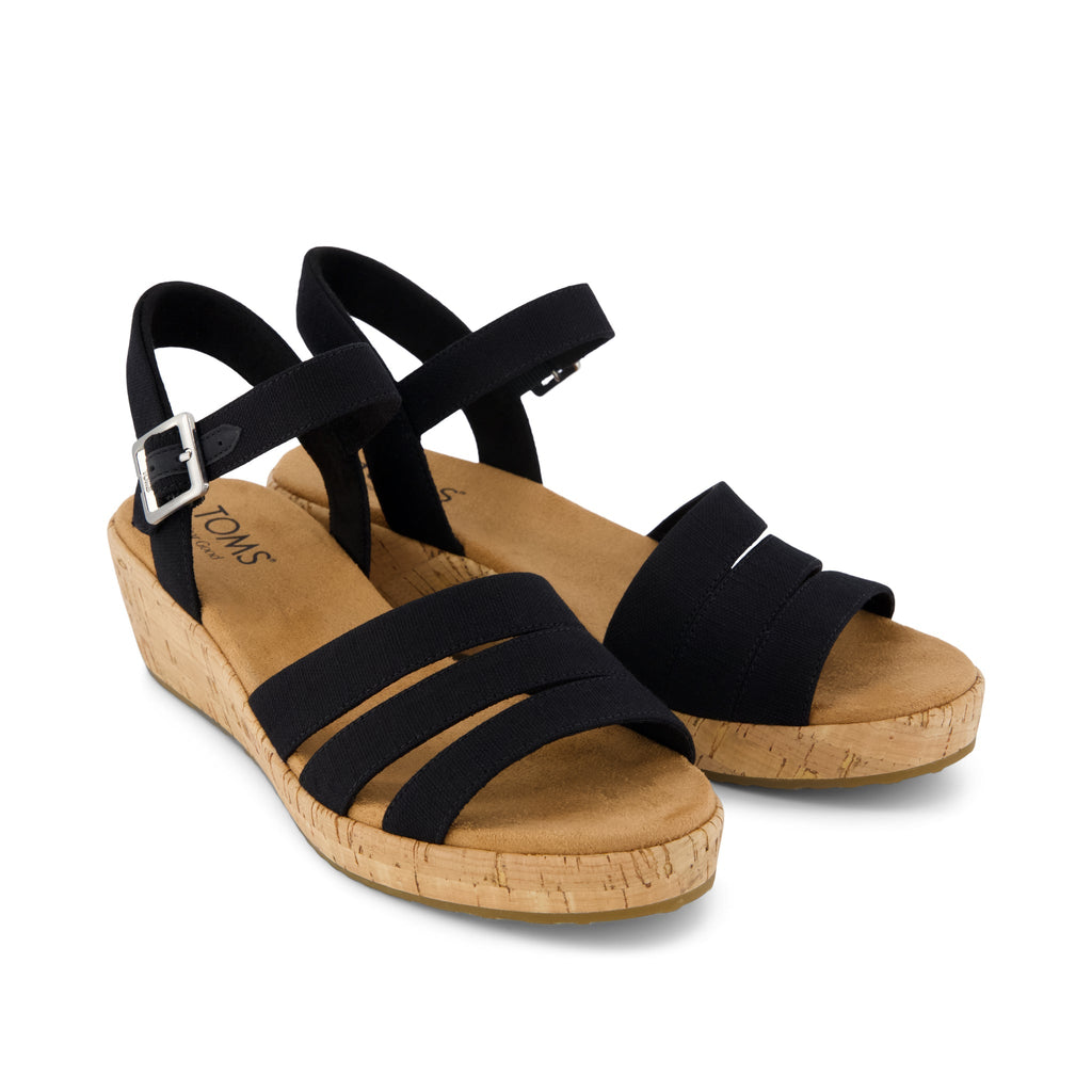 Julia Wedge Sandal - Black Woven Front View