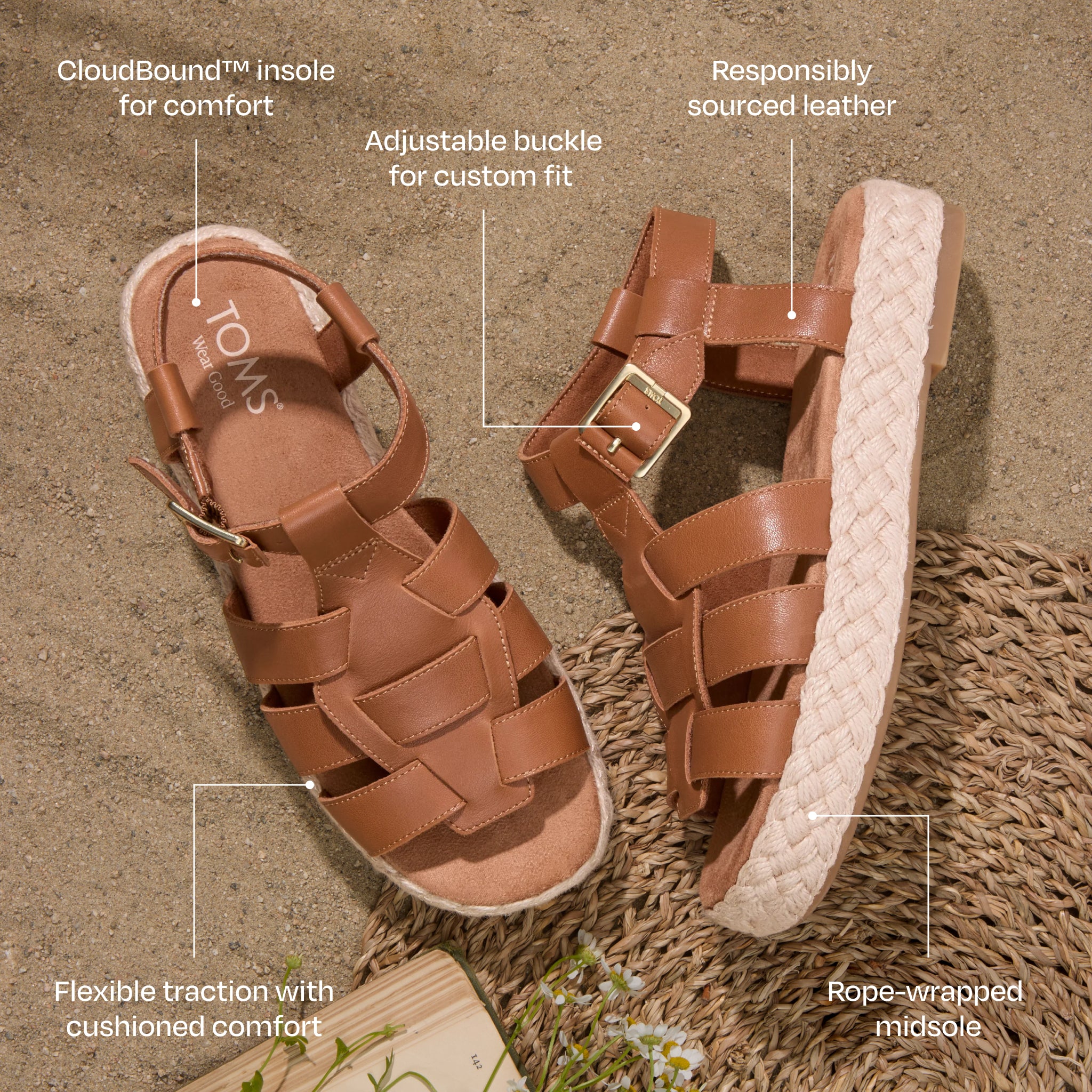 Jac Espadrille Sandale - Karamellbraunes Leder