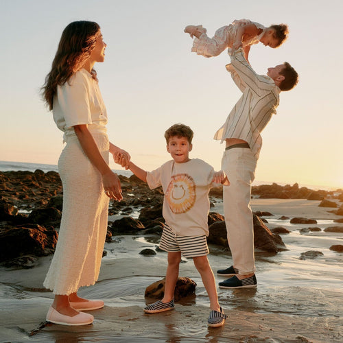 Hannah Bronfman and family featuring the Kids Youth navy stripe Alpargata Espadrille