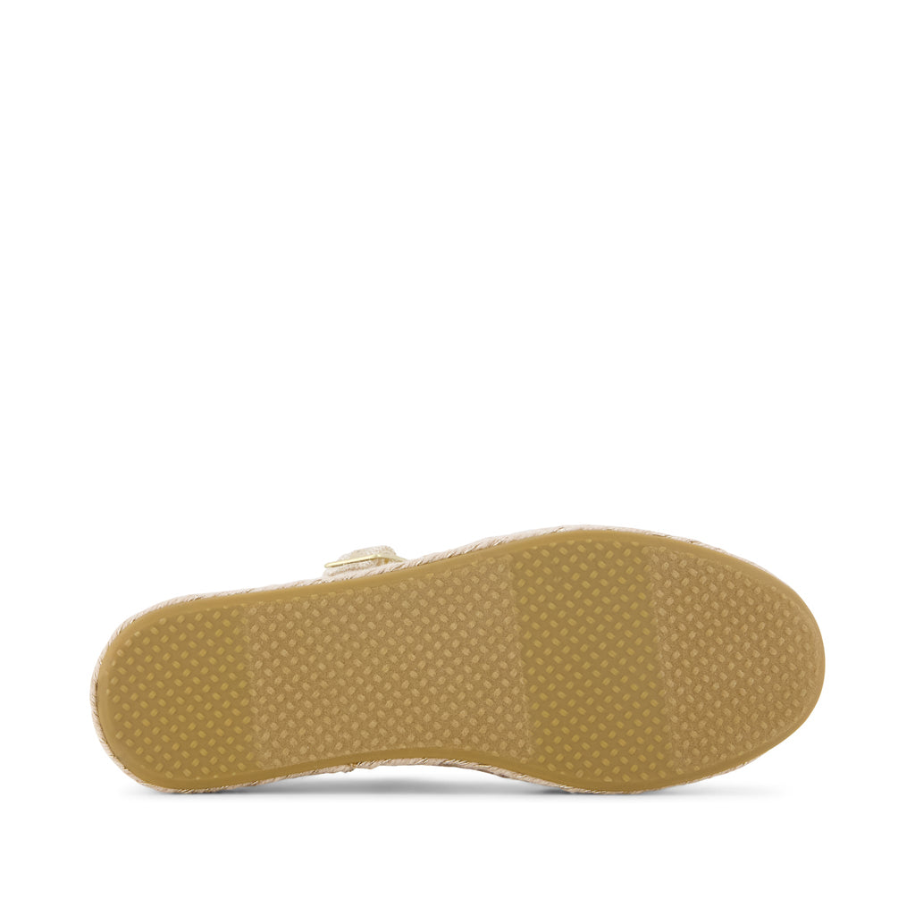Carolina Mary Jane Espadrille - Beige Glimmer Slub Canvas Bottom Sole View