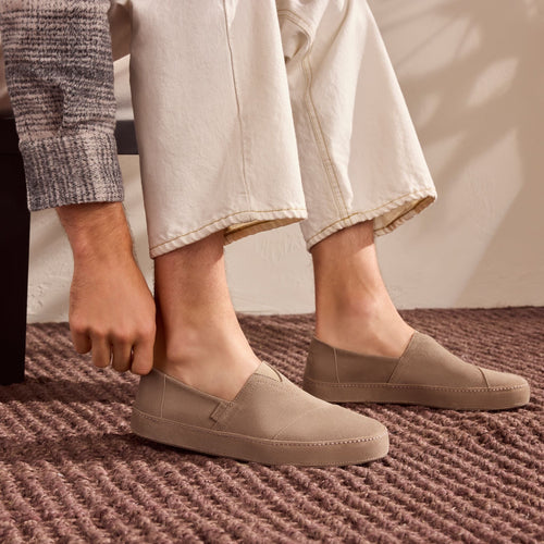 On model image of the Mens Alpargata Premium Water Resistant Dune Suede
