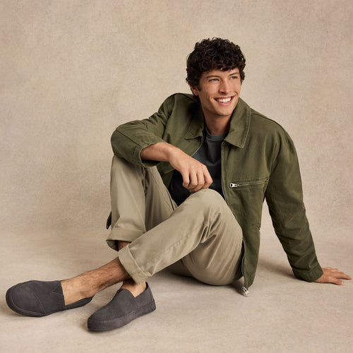 On model image of the Mens Alpargata Premium Water Resistant Forged Iron Suede