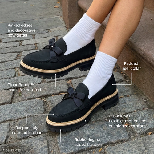 Cara Bow Loafer - Black Black Leather