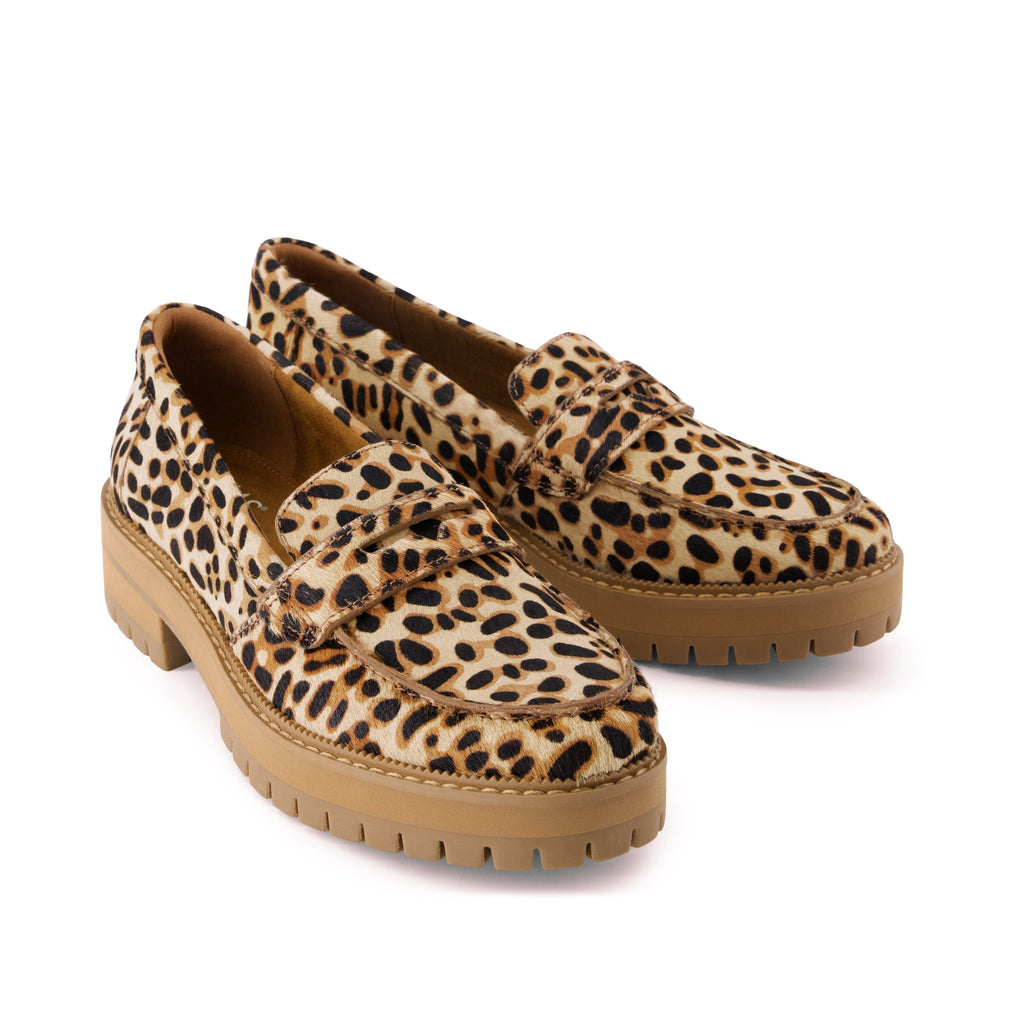 Cara Loafer - Brown Sugar Leopard Print Hair Leather Front View