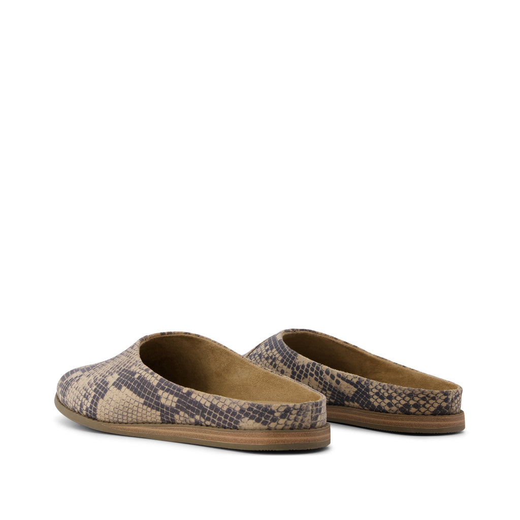 Amelia Mule - Taupe Snake Print Suede Back View