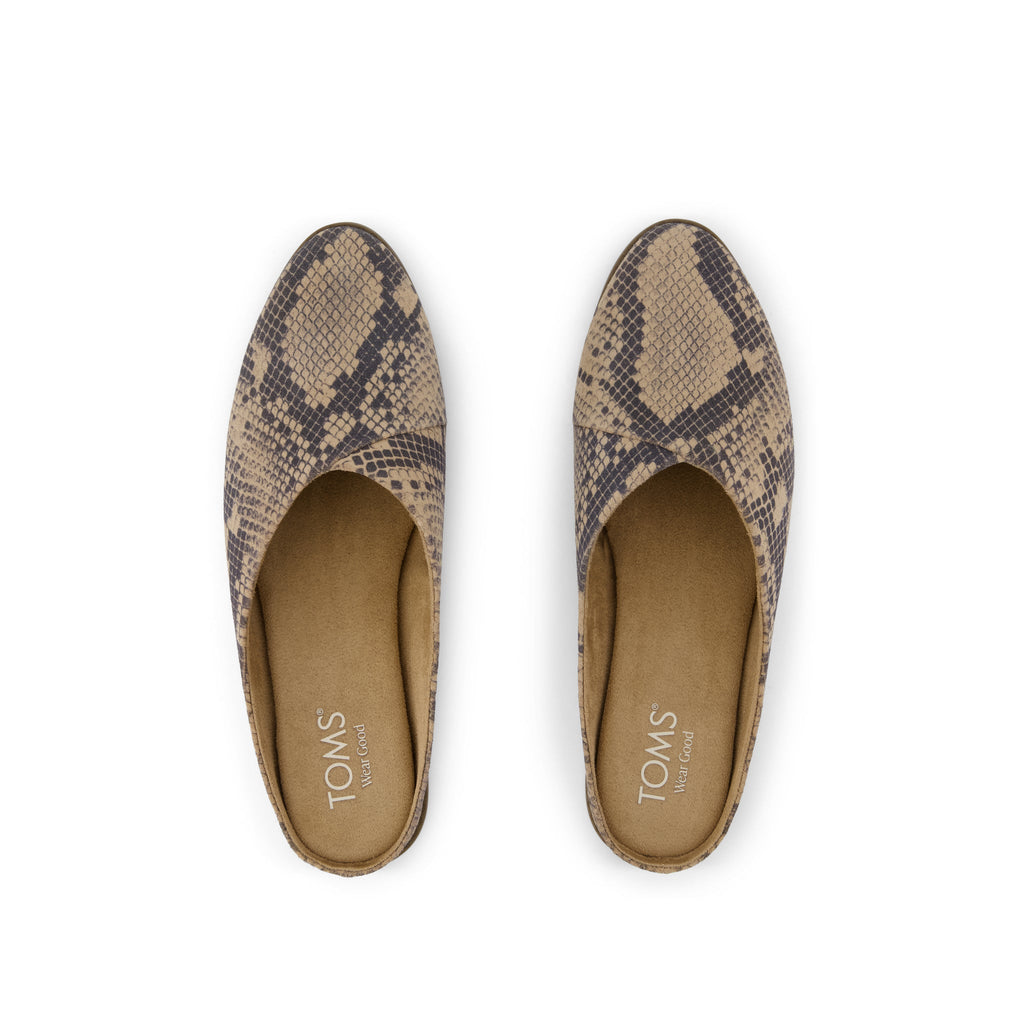 Amelia Mule - Taupe Snake Print Suede Top View