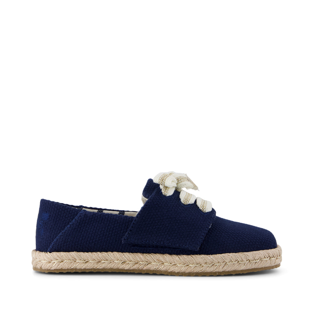 Carolina Lace-Up Kids Espadrille - Navy Beachside Woven Side View