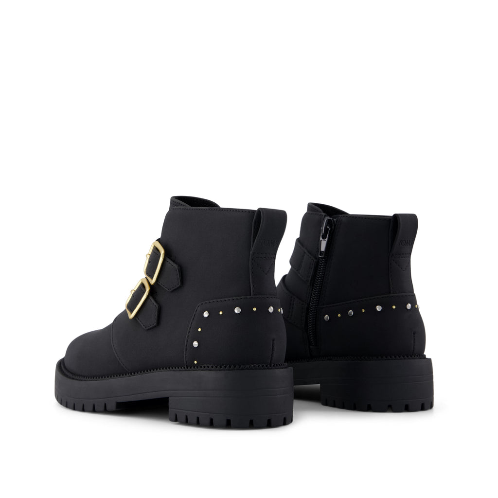 Simone Kids Boot - Black Nubuck Faux Leather w/ Studs Back View