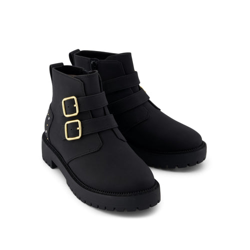 Simone Kids Boot - Black Nubuck Faux Leather w/ Studs Front View