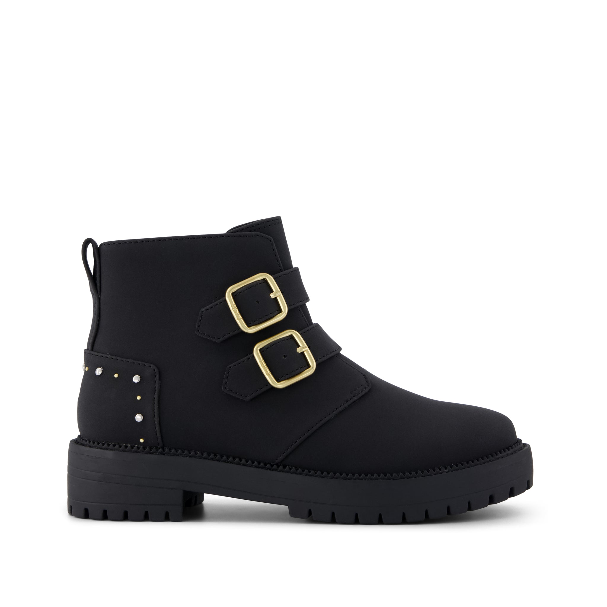Simone Kids Boot - Black Nubuck Faux Leather w/ Studs Side View