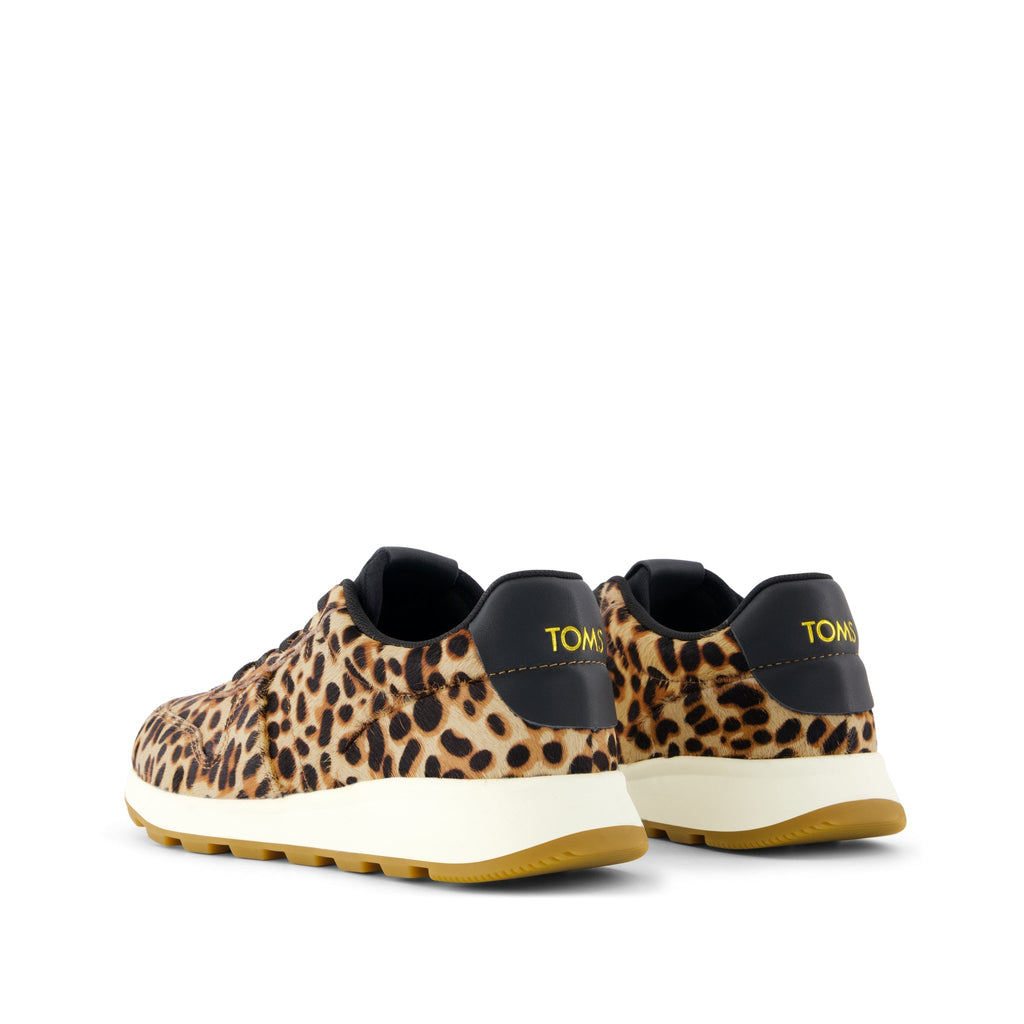 TRVL LITE Retro Runner Sneaker - Brown Sugar Leopard Print Hair Leather Back View