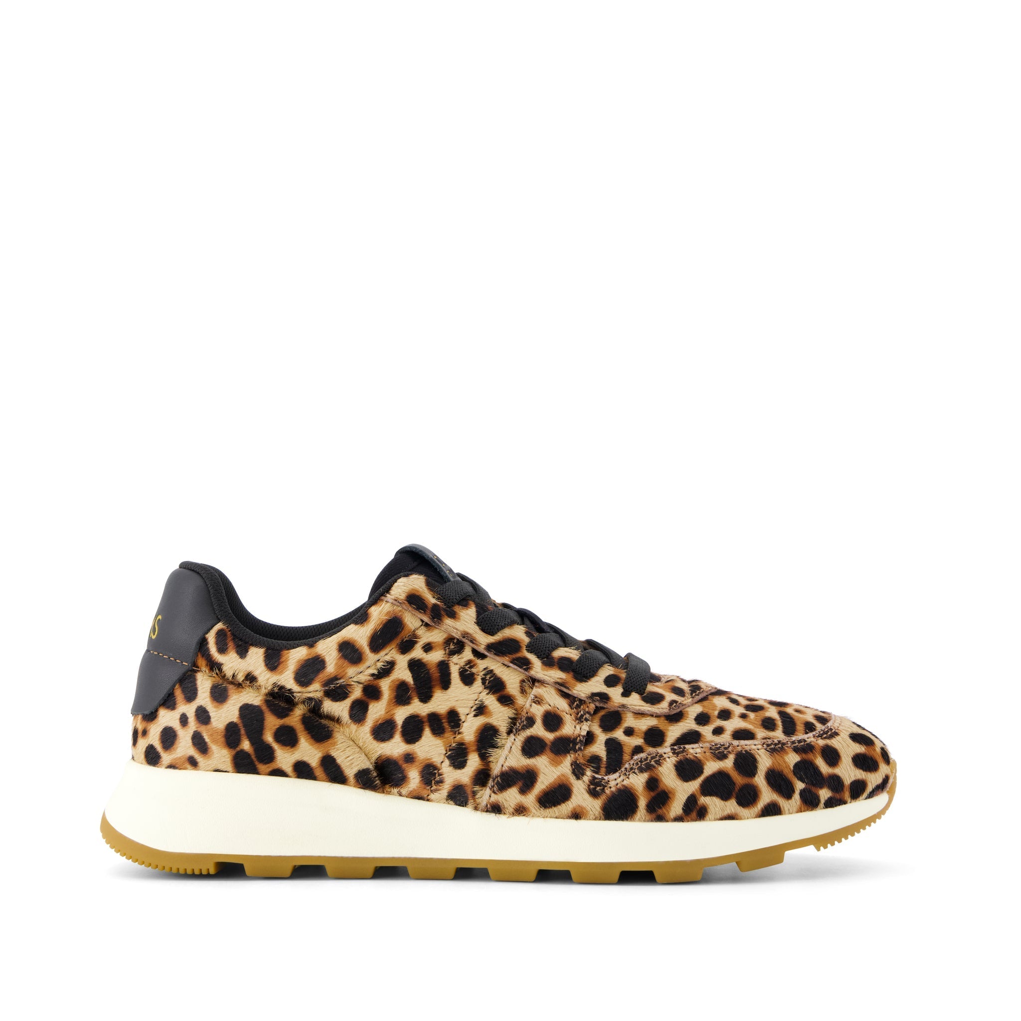 TRVL LITE Retro Runner Sneaker - Brown Sugar Leopard Print Hair Leather Side View