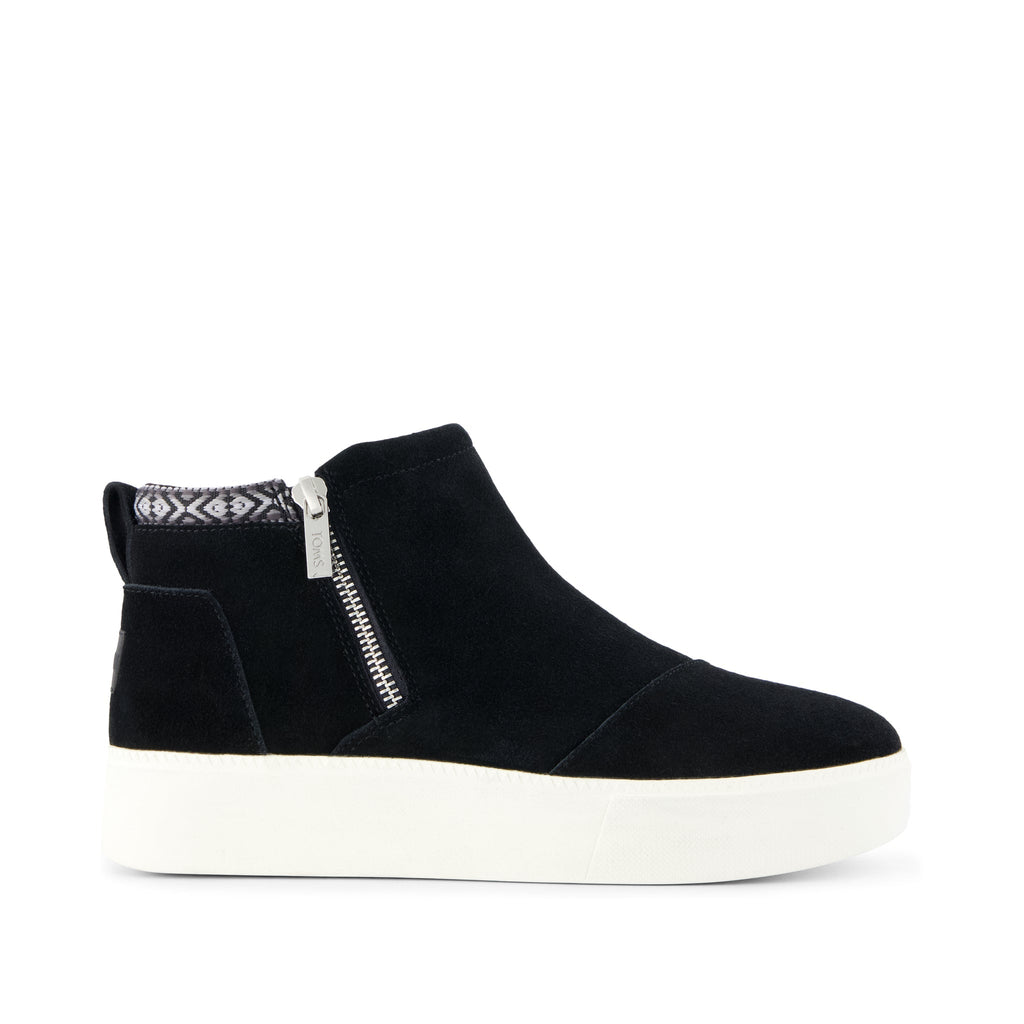 Percy Mid Platform Sneaker - Water Resistant Black Suede Side View