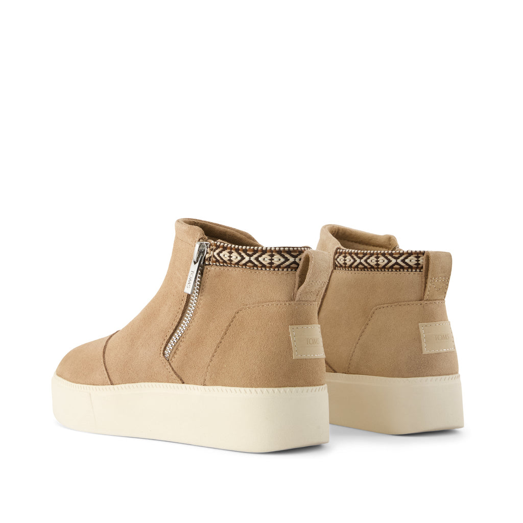Percy Mid Platform Sneaker - Water Resistant Mid Taupe Suede Back View