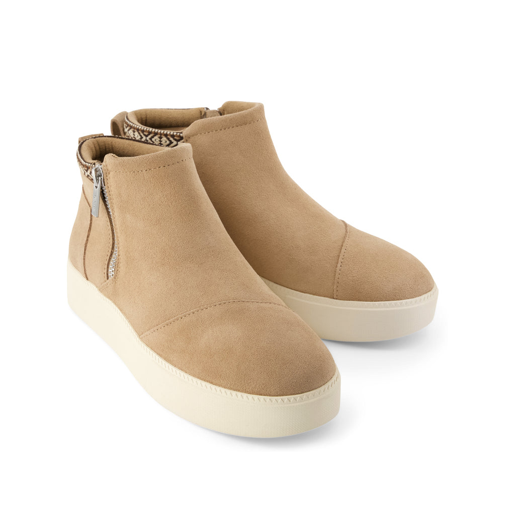 Percy Mid Platform Sneaker - Water Resistant Mid Taupe Suede Front View