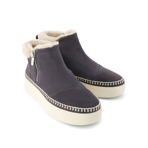 Percy Mid Platform Sneaker - Water Resistant Forged Iron Suede w/ Faux Fur Front View