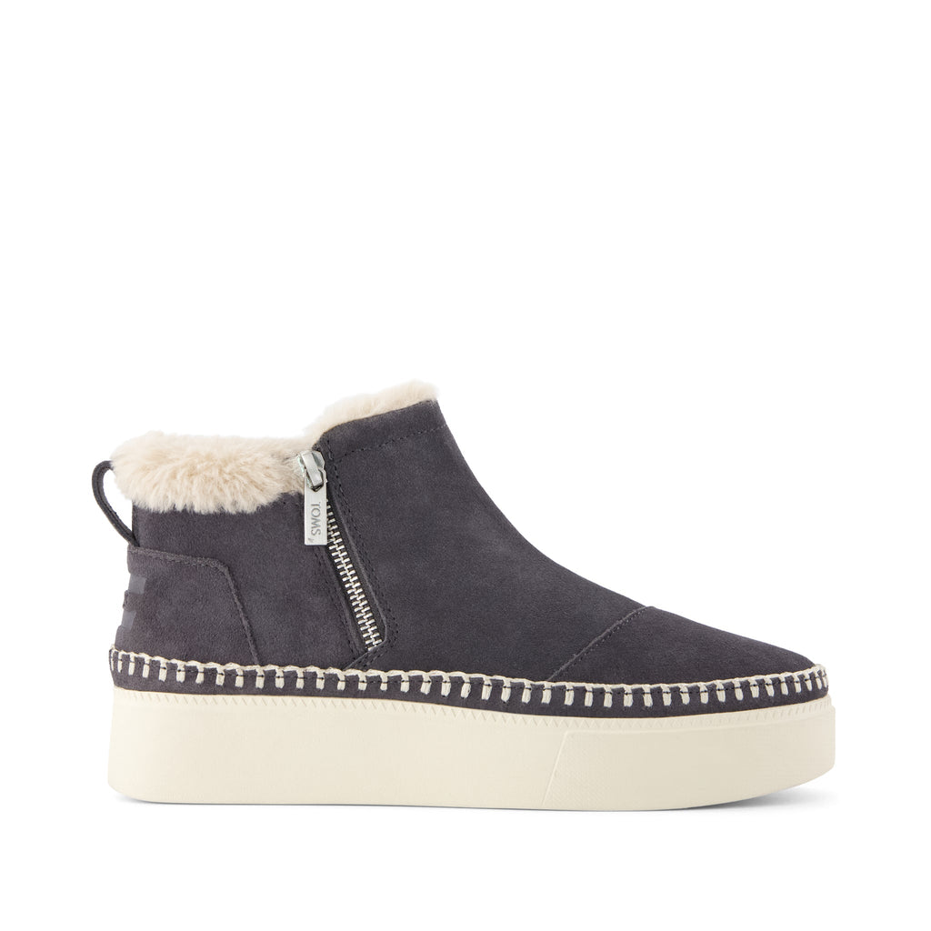 Percy Mid Platform Sneaker - Water Resistant Forged Iron Suede w/ Faux Fur Side View
