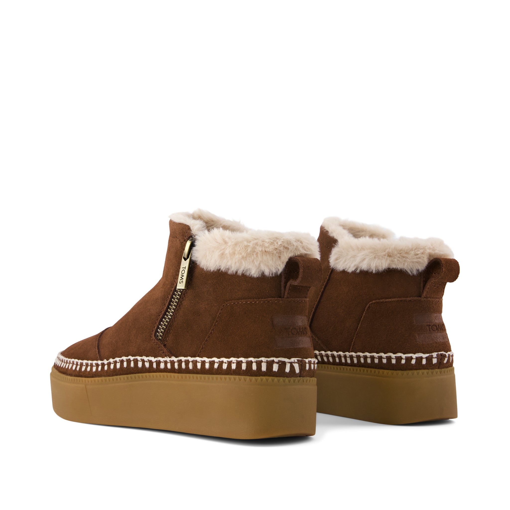 Percy Mid Platform Sneaker - Water Resistant Hot Cocoa Suede w/ Faux Fur Back View