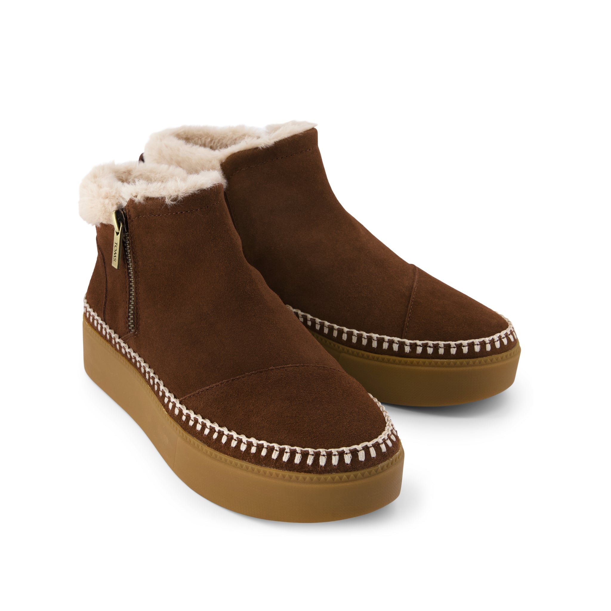Percy Mid Platform Sneaker - Water Resistant Hot Cocoa Suede w/ Faux Fur Front View