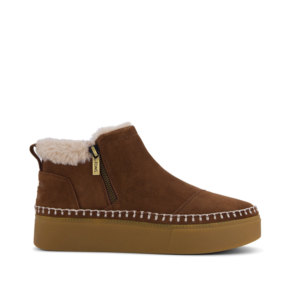 Percy Mid Platform Sneaker - Water Resistant Hot Cocoa Suede w/ Faux Fur Side View