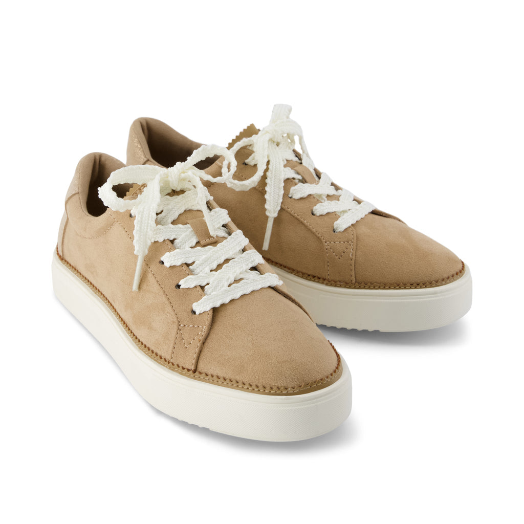 Izzy Lace-Up Sneaker - Taupe Premium Microfiber Suede Front View