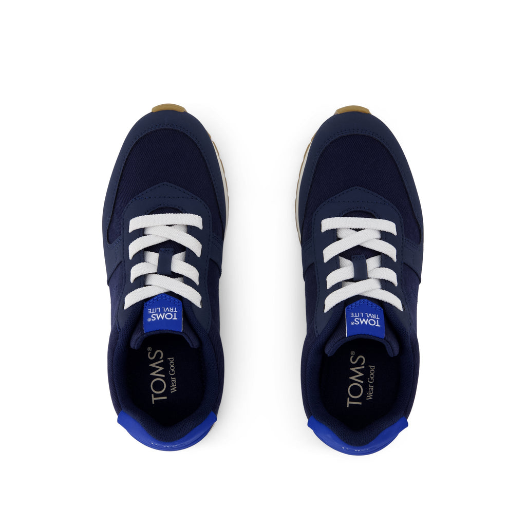 TRVL LITE Retro Runner Kids Sneaker - Water Repellent Multi Navy Vintage Twill Top View