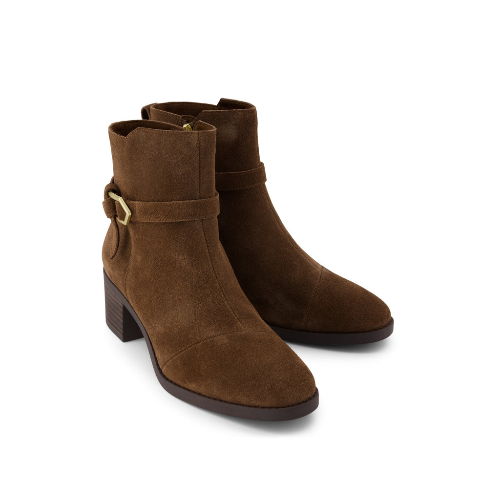 Delilah Buckle Ankle Boot - Hot Cocoa Suede Front View