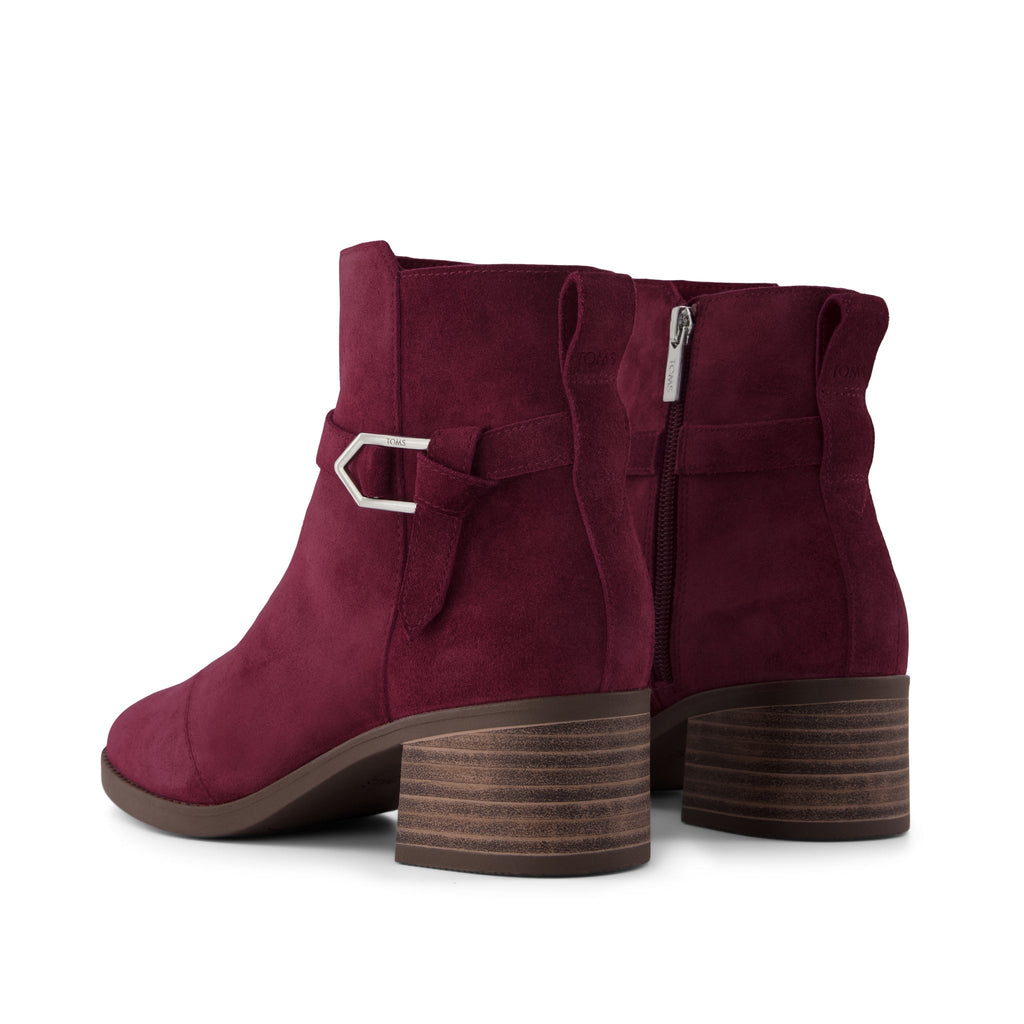 Delilah Buckle Ankle Boot - Dark Burgundy Suede Back View