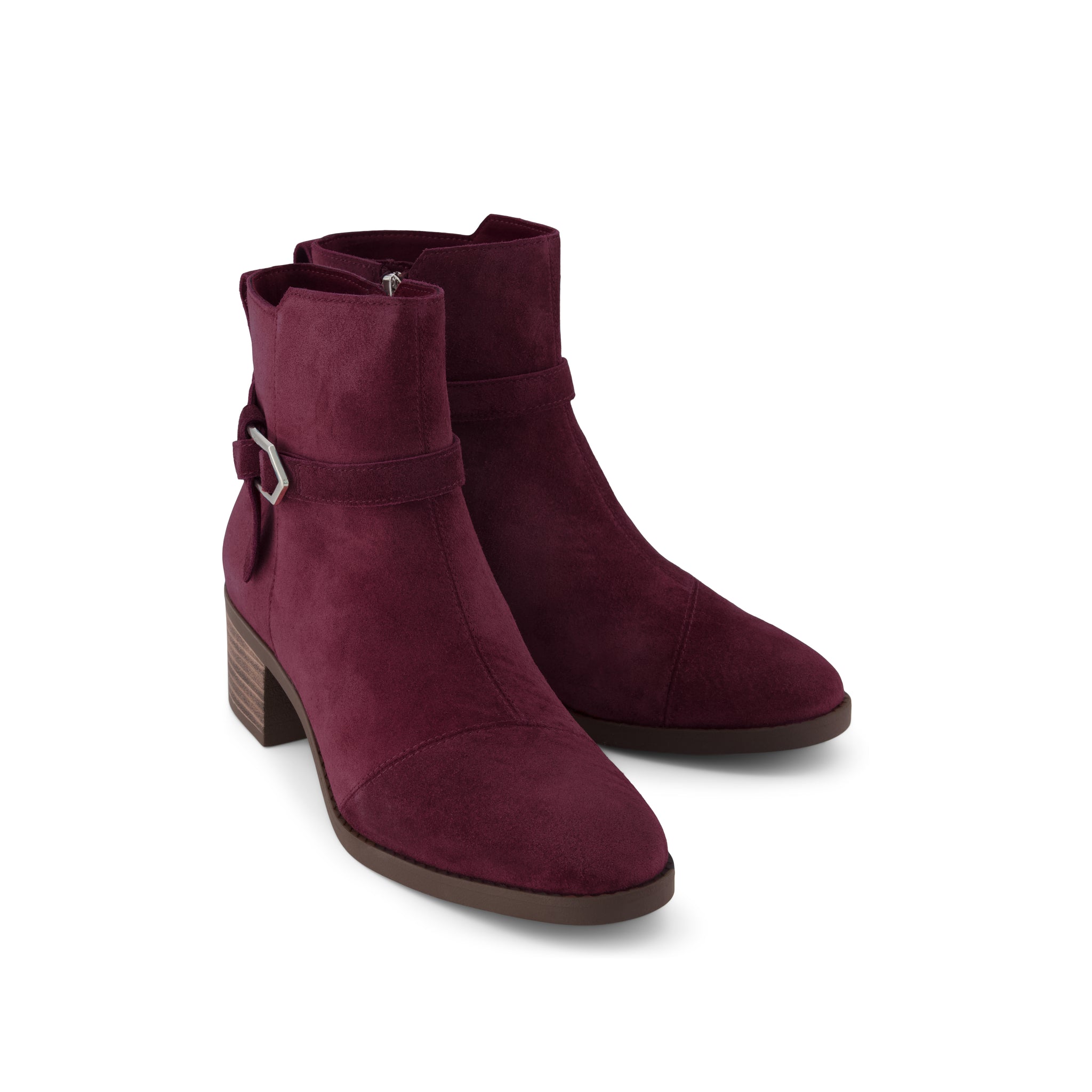 Delilah Buckle Ankle Boot - Dark Burgundy Suede Front View