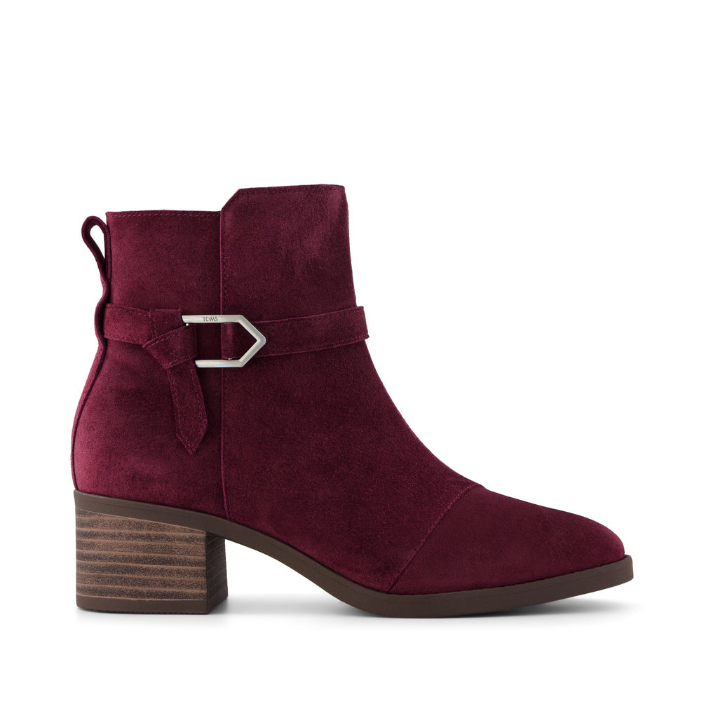 Delilah Buckle Ankle Boot - Dark Burgundy Suede Side View