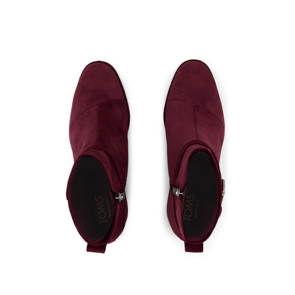 Delilah Buckle Ankle Boot - Dark Burgundy Suede Top View