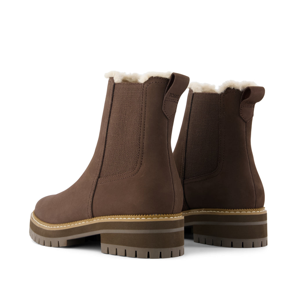 Bennet Boot - Water Resistant Chocolate Brown Nubuck Leather w/ Faux Fur Back View