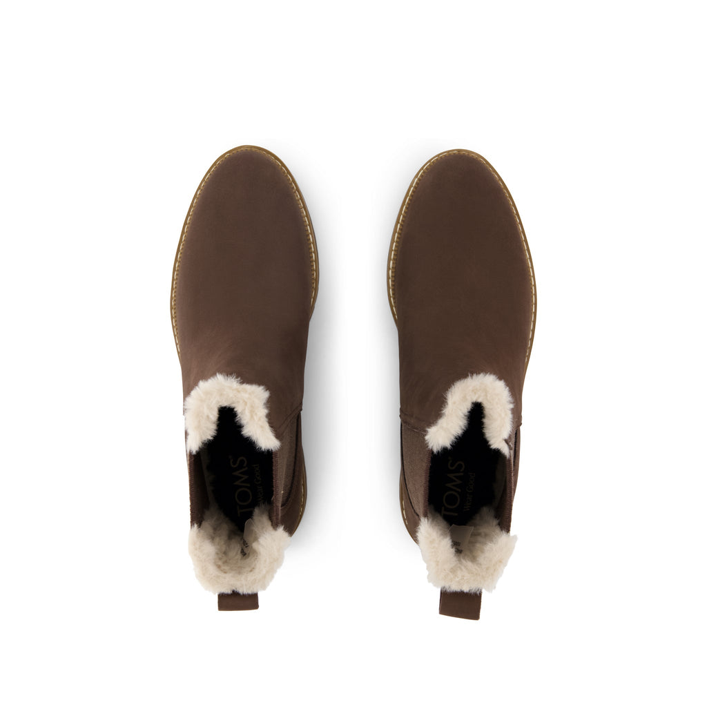 Bennet Boot - Water Resistant Chocolate Brown Nubuck Leather w/ Faux Fur Top View