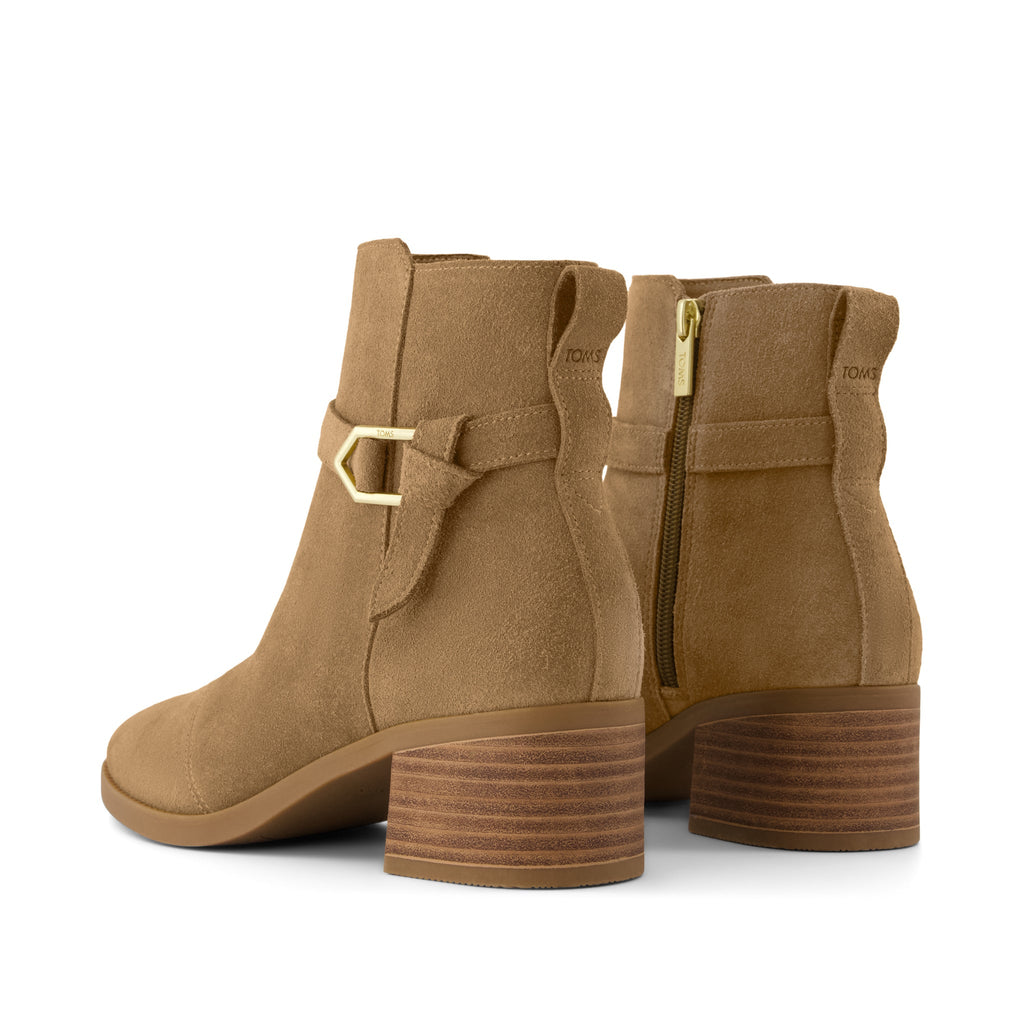 Delilah Buckle Ankle Boot - Toffee Suede Back View