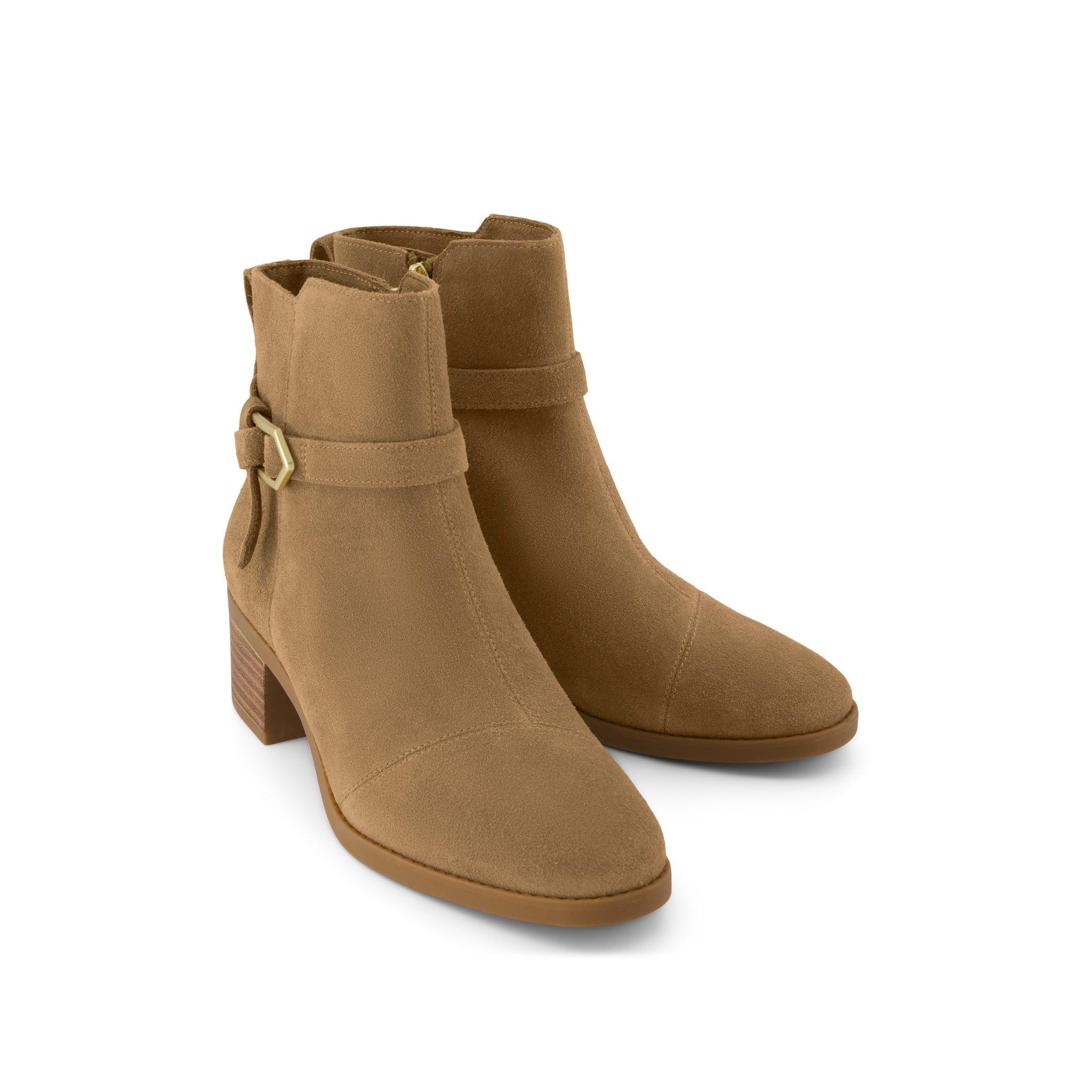 Delilah Buckle Ankle Boot - Toffee Suede Front View
