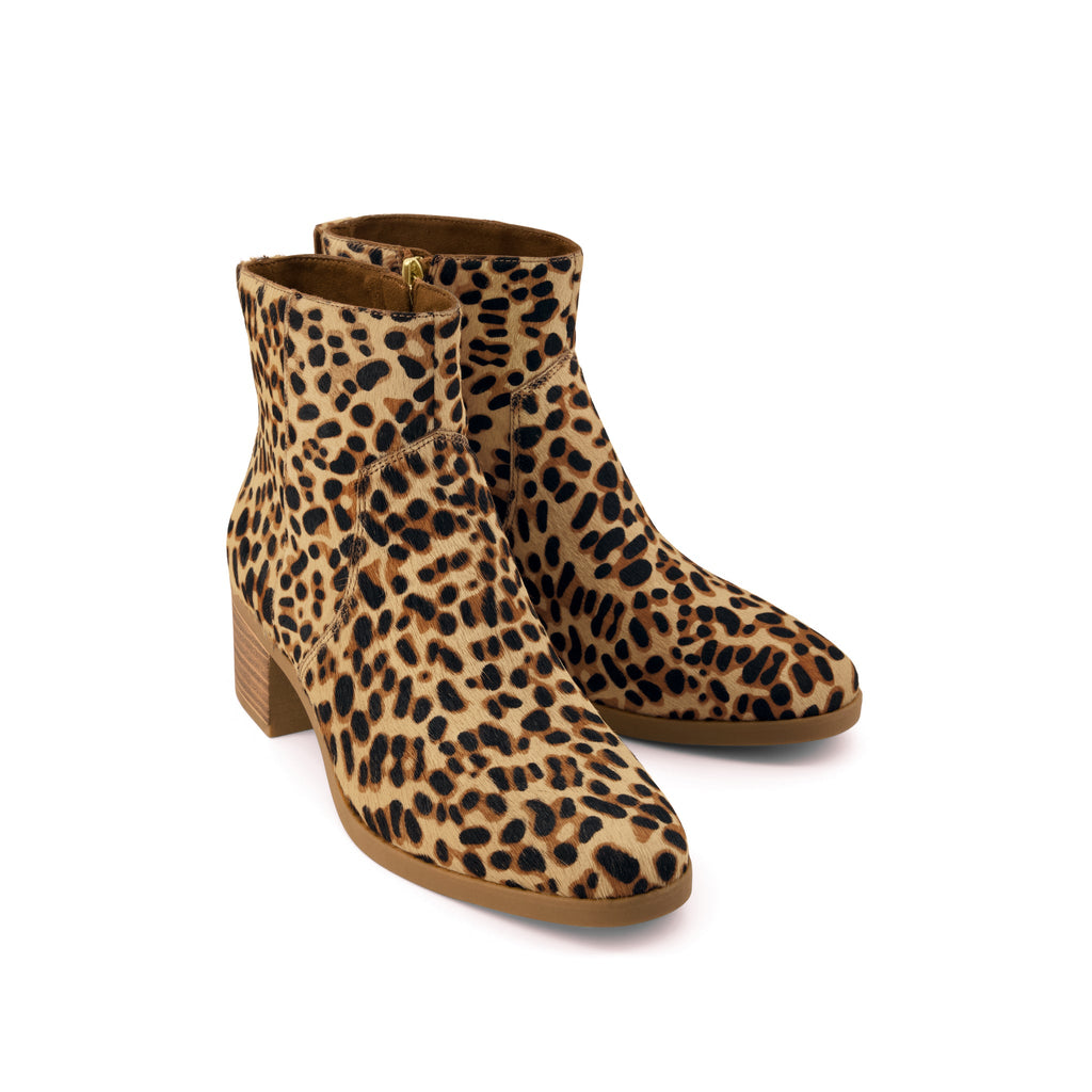 Delilah Heeled Boot - Brown Sugar Leopard Print Hair Leather Front View