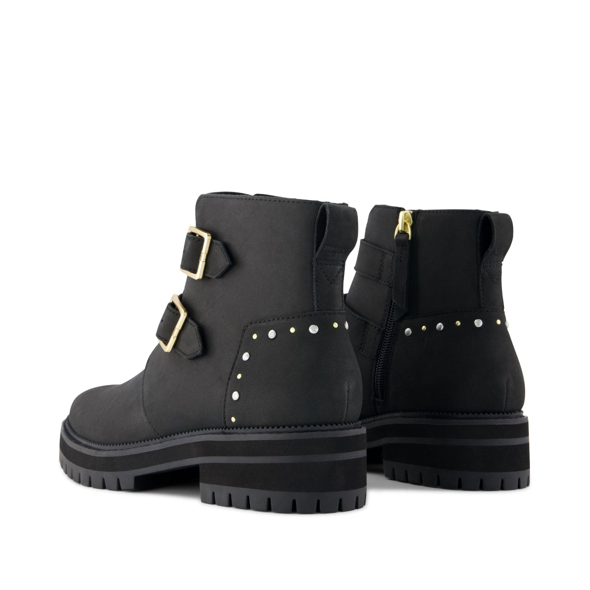 Simone Ankle Boot - Water Resistant Black Nubuck Leather w/ Studs Back View