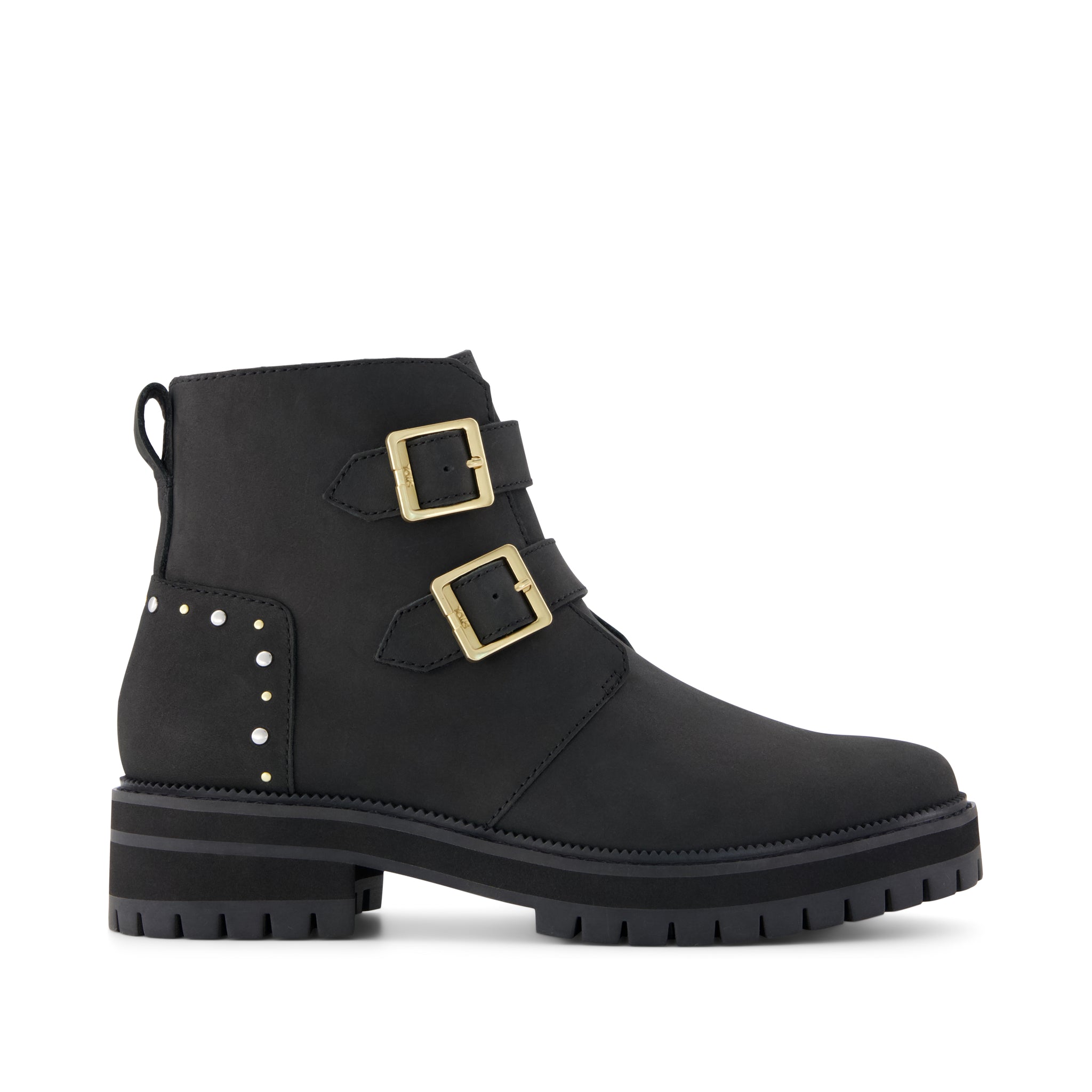 Simone Ankle Boot - Water Resistant Black Nubuck Leather w/ Studs Side View