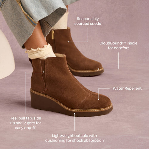 Mina Keilstiefel. - Wasserabweisendes heißes Cocoa-braunes Wildleder.