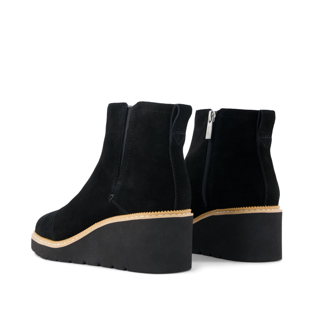 Mina Wedge Boot - Water Repellent Black Suede Back View